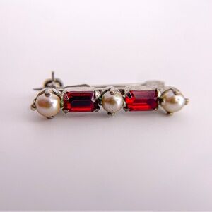 Vintage Austrian Silver Tone Faux Pear and Red Rhinestone Small 1” Pin
